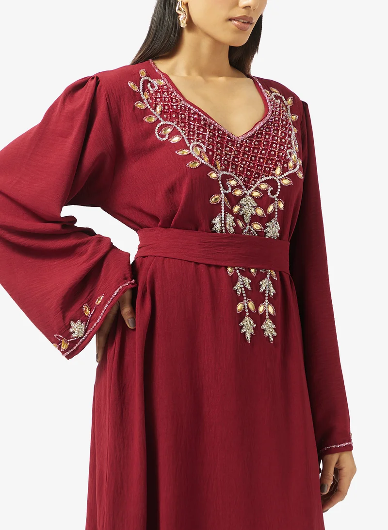hayas closet  Embellished Belted Jalabiya for Women | Best Price UAE